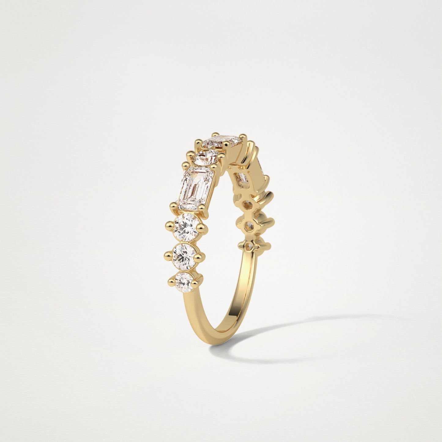 1.28 TCW Emerald and Round Half Eternity Wedding Band – Solid Gold Elegant and Timeless Design