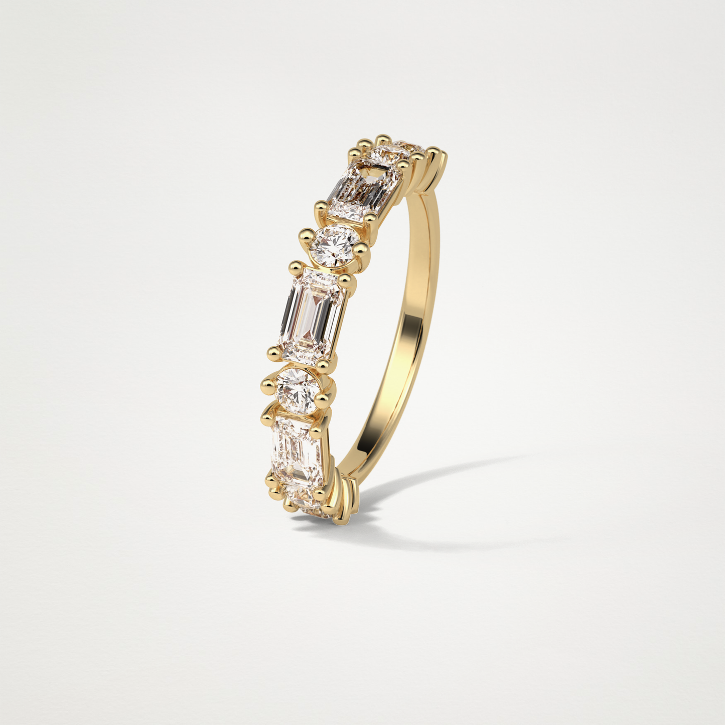 1.28 TCW Emerald and Round Half Eternity Wedding Band – Solid Gold Elegant and Timeless Design