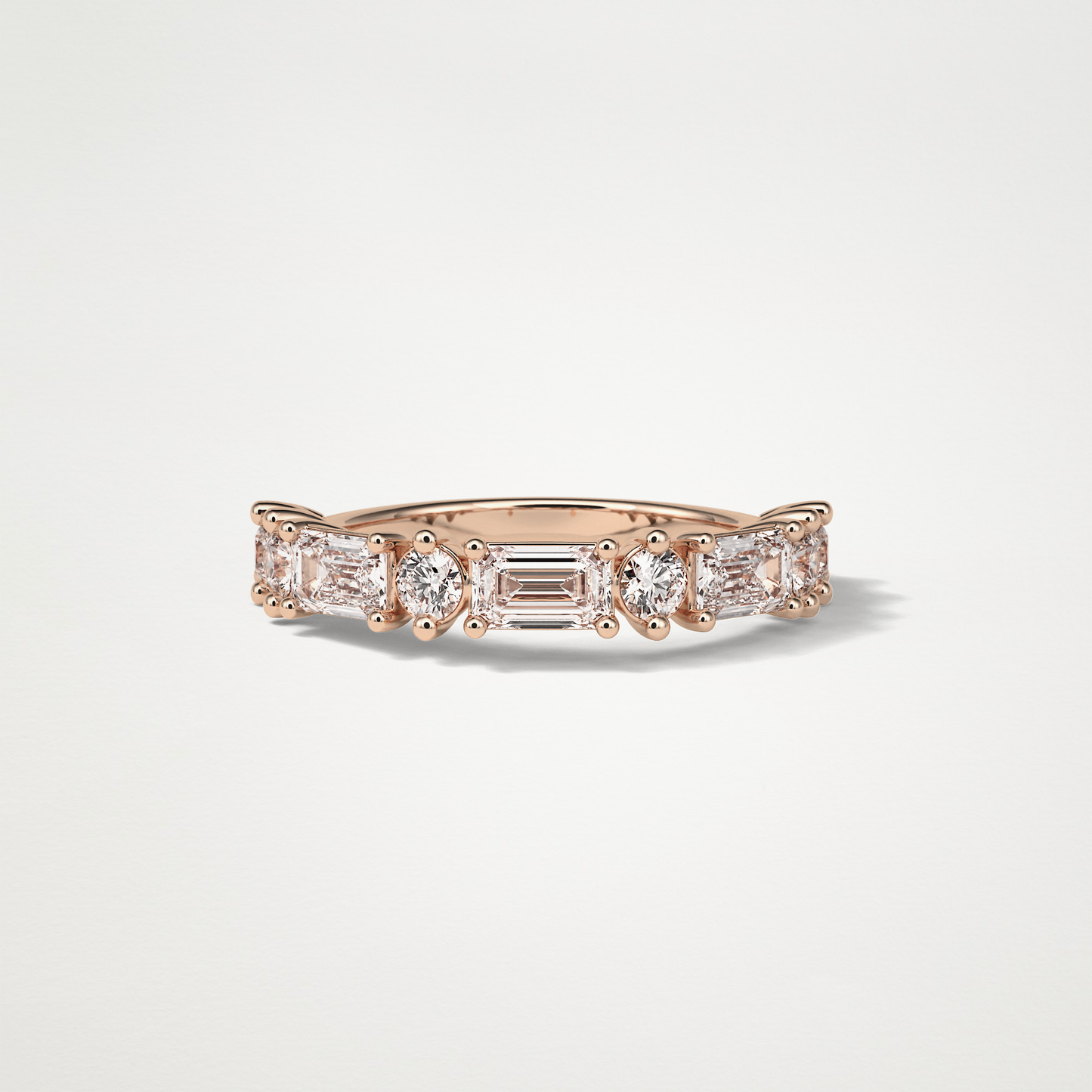 1.28 TCW Emerald and Round Half Eternity Wedding Band – Solid Gold Elegant and Timeless Design