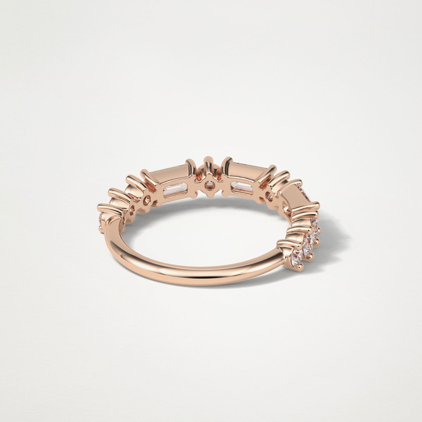 1.28 TCW Emerald and Round Half Eternity Wedding Band – Solid Gold Elegant and Timeless Design