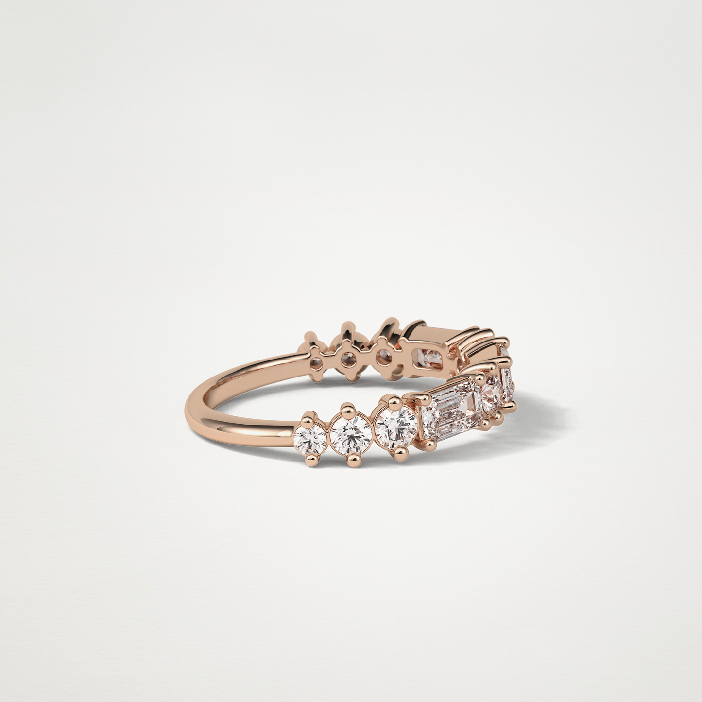 1.28 TCW Emerald and Round Half Eternity Wedding Band – Solid Gold Elegant and Timeless Design