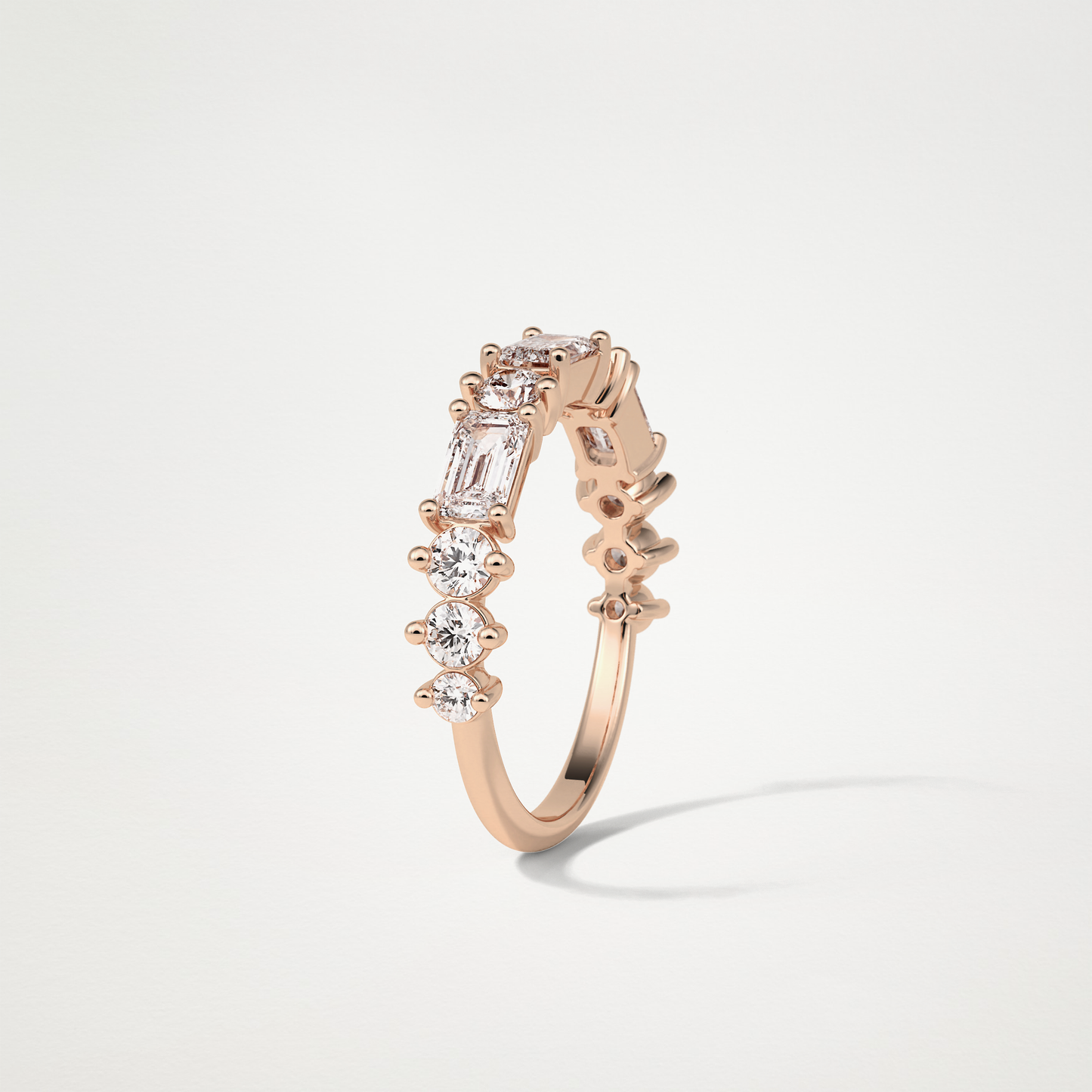 1.28 TCW Emerald and Round Half Eternity Wedding Band – Solid Gold Elegant and Timeless Design