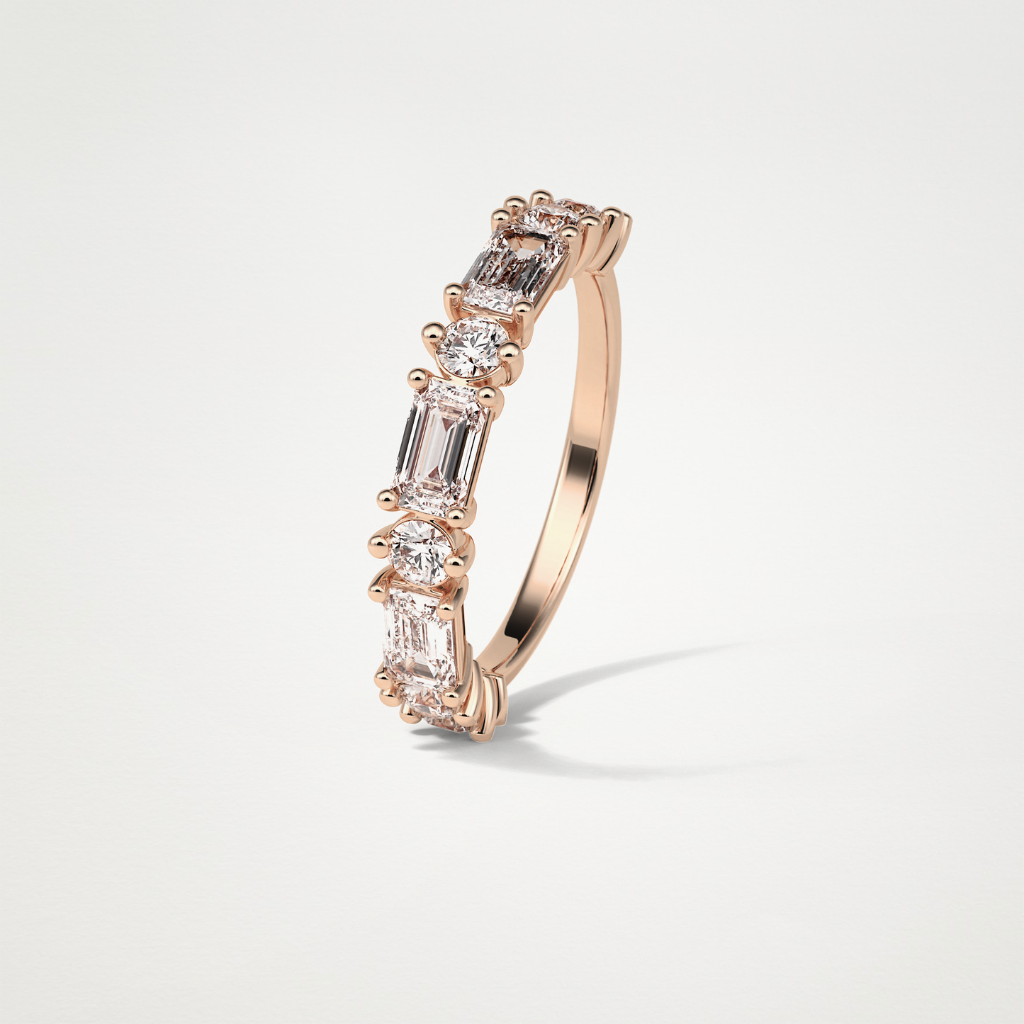 1.28 TCW Emerald and Round Half Eternity Wedding Band – Solid Gold Elegant and Timeless Design