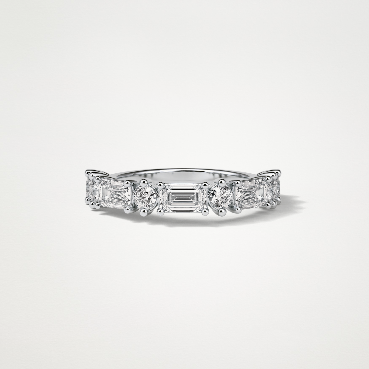 1.28 TCW Emerald and Round Half Eternity Wedding Band – Solid Gold Elegant and Timeless Design