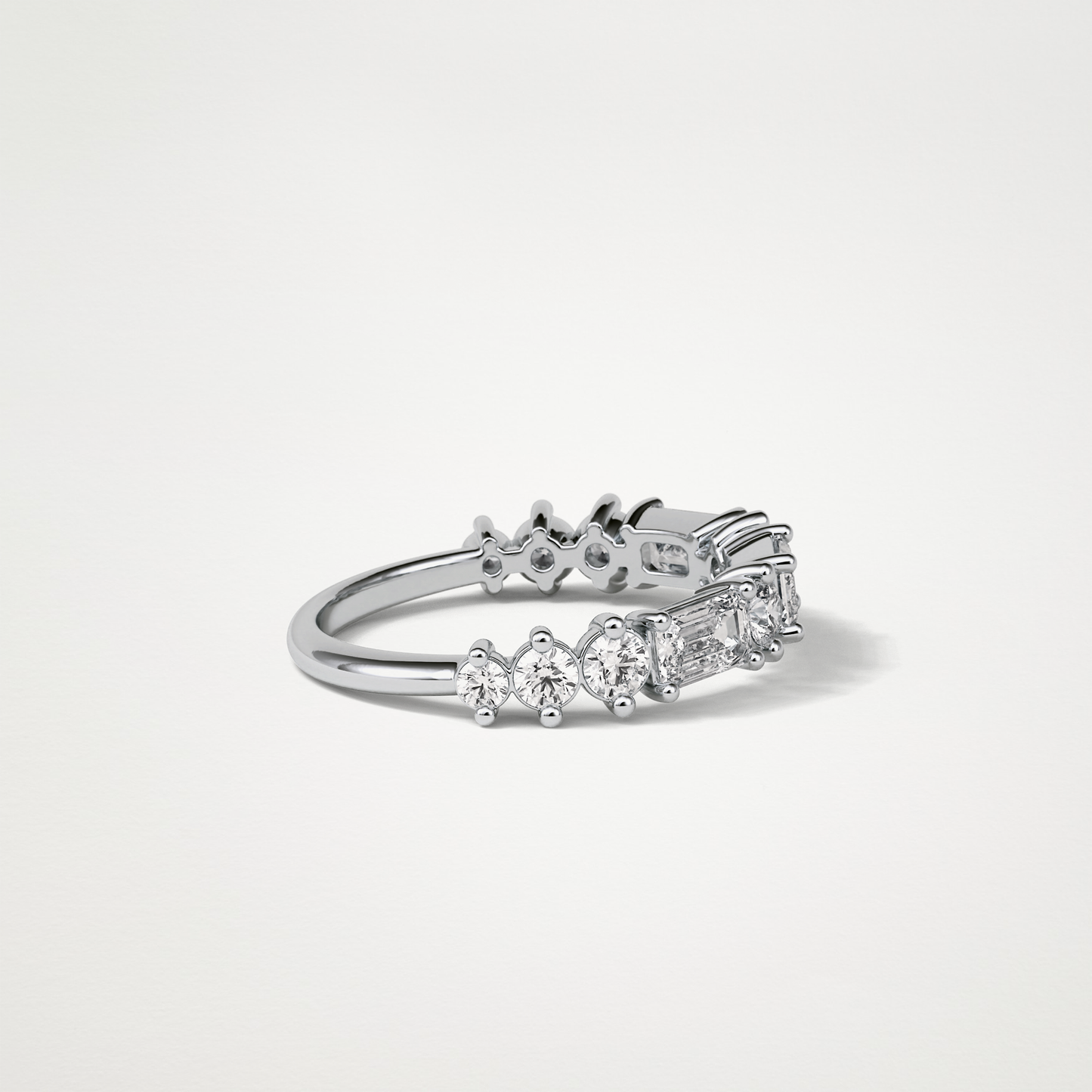 1.28 TCW Emerald and Round Half Eternity Wedding Band – Solid Gold Elegant and Timeless Design