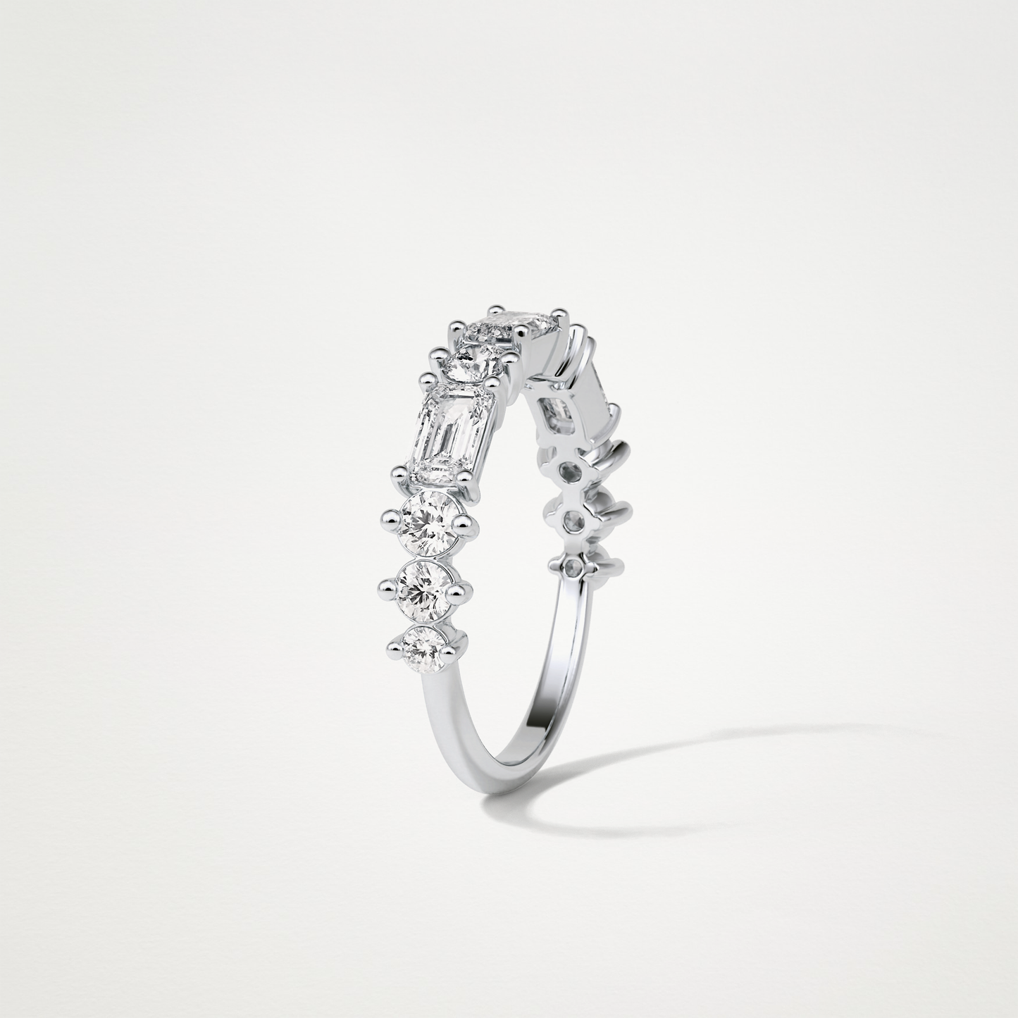 1.28 TCW Emerald and Round Half Eternity Wedding Band – Solid Gold Elegant and Timeless Design