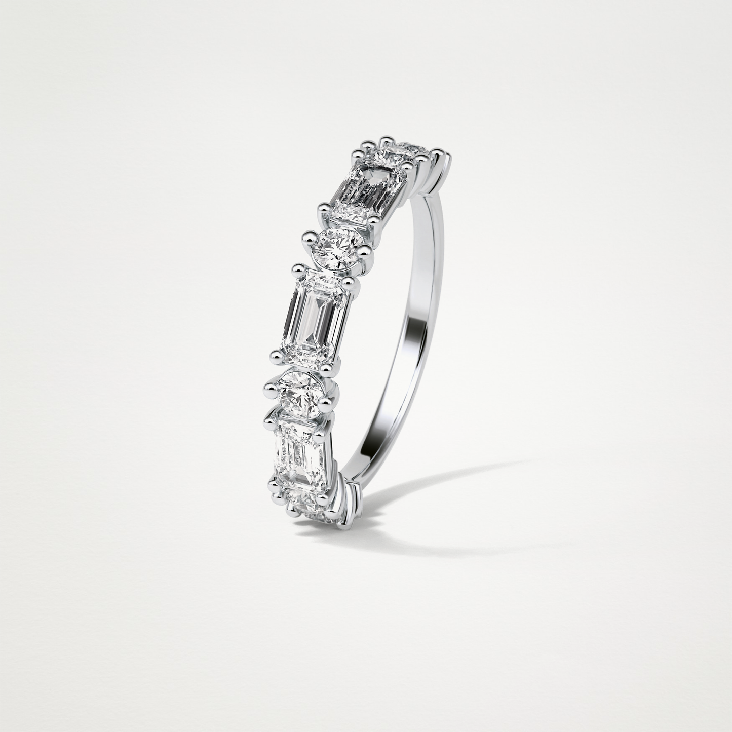 1.28 TCW Emerald and Round Half Eternity Wedding Band – Solid Gold Elegant and Timeless Design
