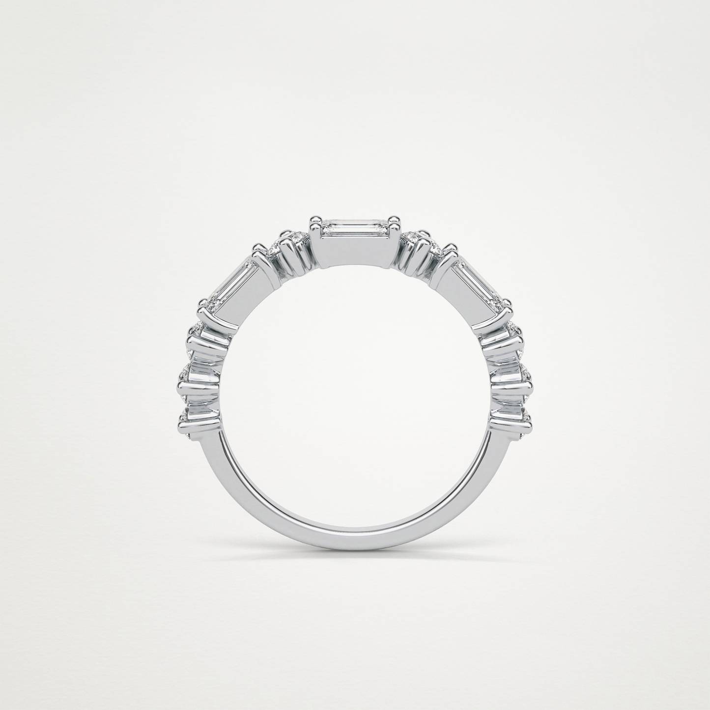 1.28 TCW Emerald and Round Half Eternity Wedding Band – Solid Gold Elegant and Timeless Design