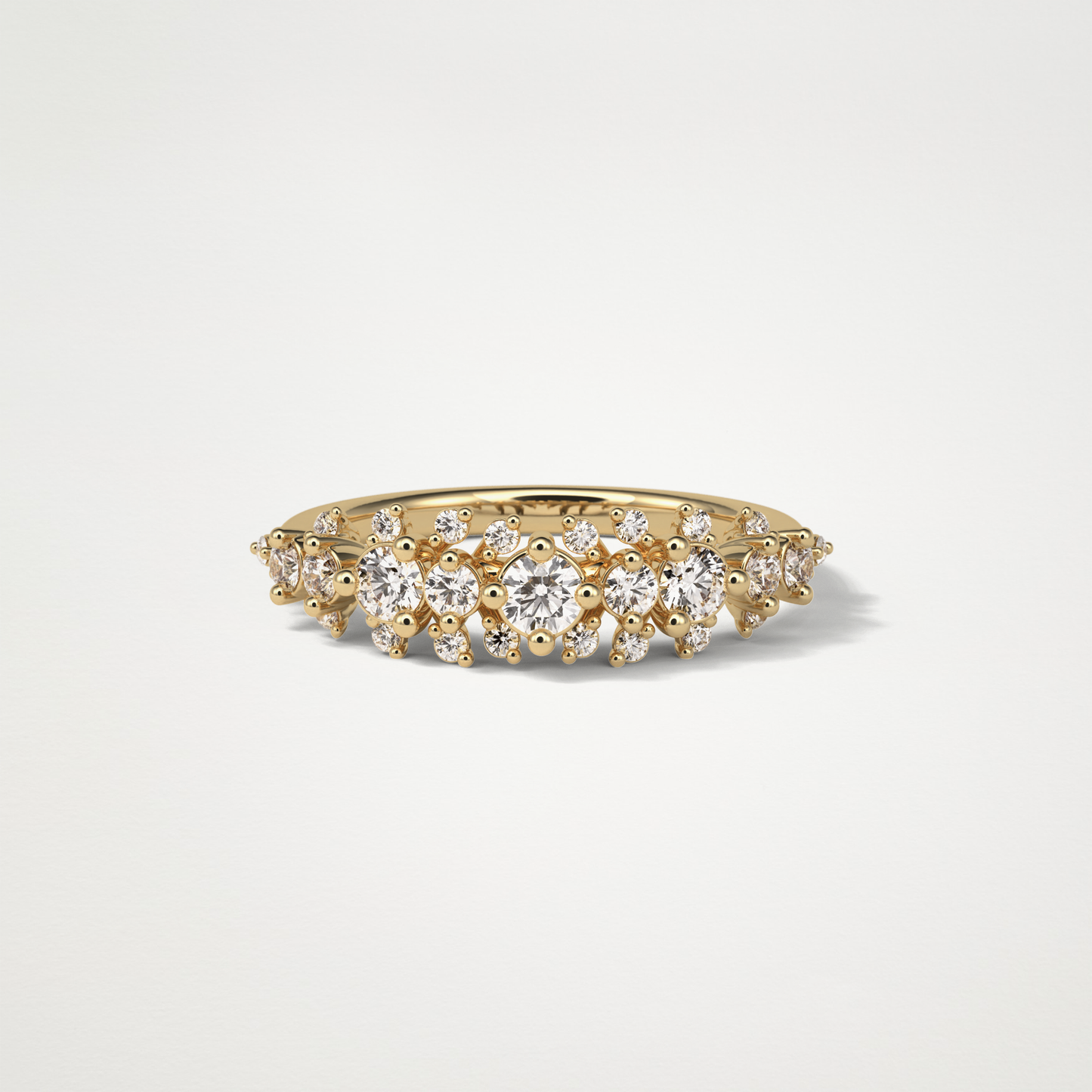 0.64 TCW Round Cluster Half Eternity Wedding Band – Solid Gold Elegant and Timeless Design