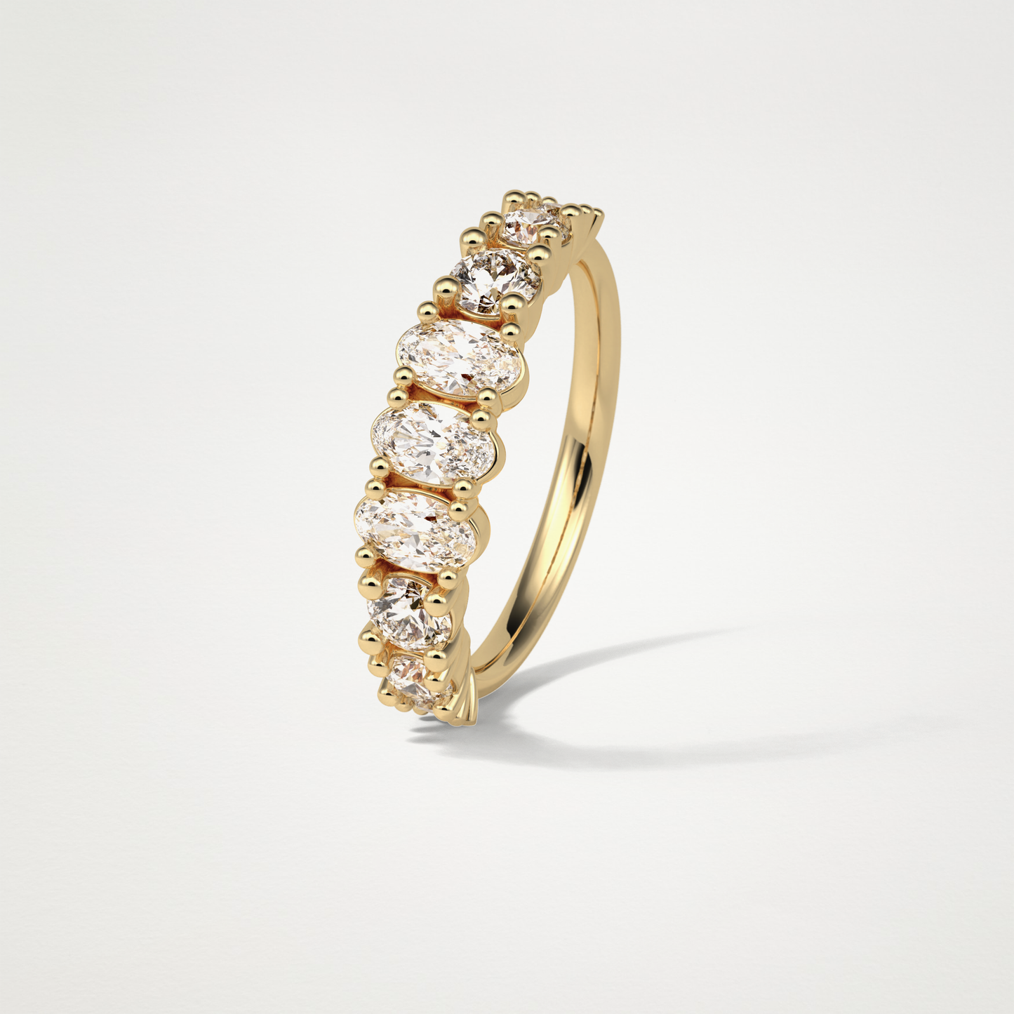 1.2 TCW Oval and Round Half Eternity Wedding Band – Solid Gold Elegant and Timeless Design