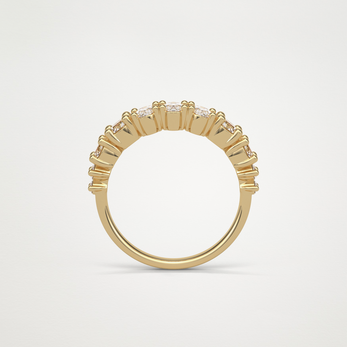 1.2 TCW Oval and Round Half Eternity Wedding Band – Solid Gold Elegant and Timeless Design