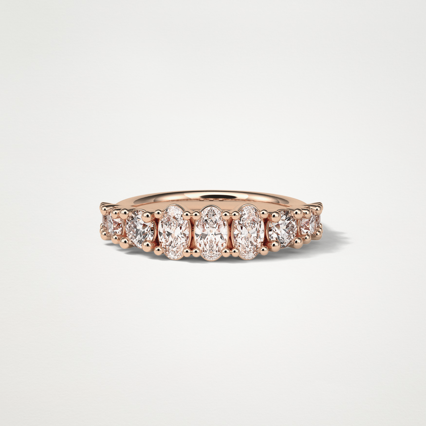 1.2 TCW Oval and Round Half Eternity Wedding Band – Solid Gold Elegant and Timeless Design