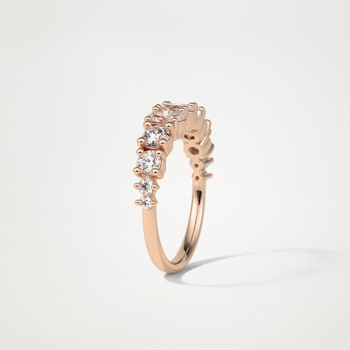 1.2 TCW Oval and Round Half Eternity Wedding Band – Solid Gold Elegant and Timeless Design