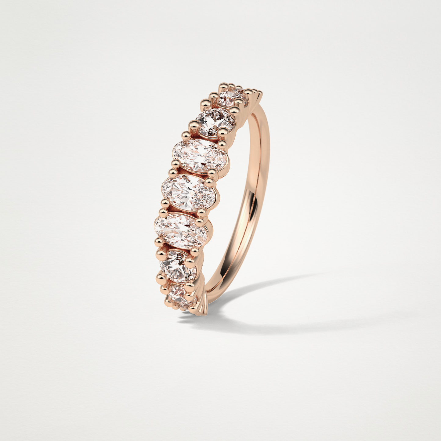 1.2 TCW Oval and Round Half Eternity Wedding Band – Solid Gold Elegant and Timeless Design
