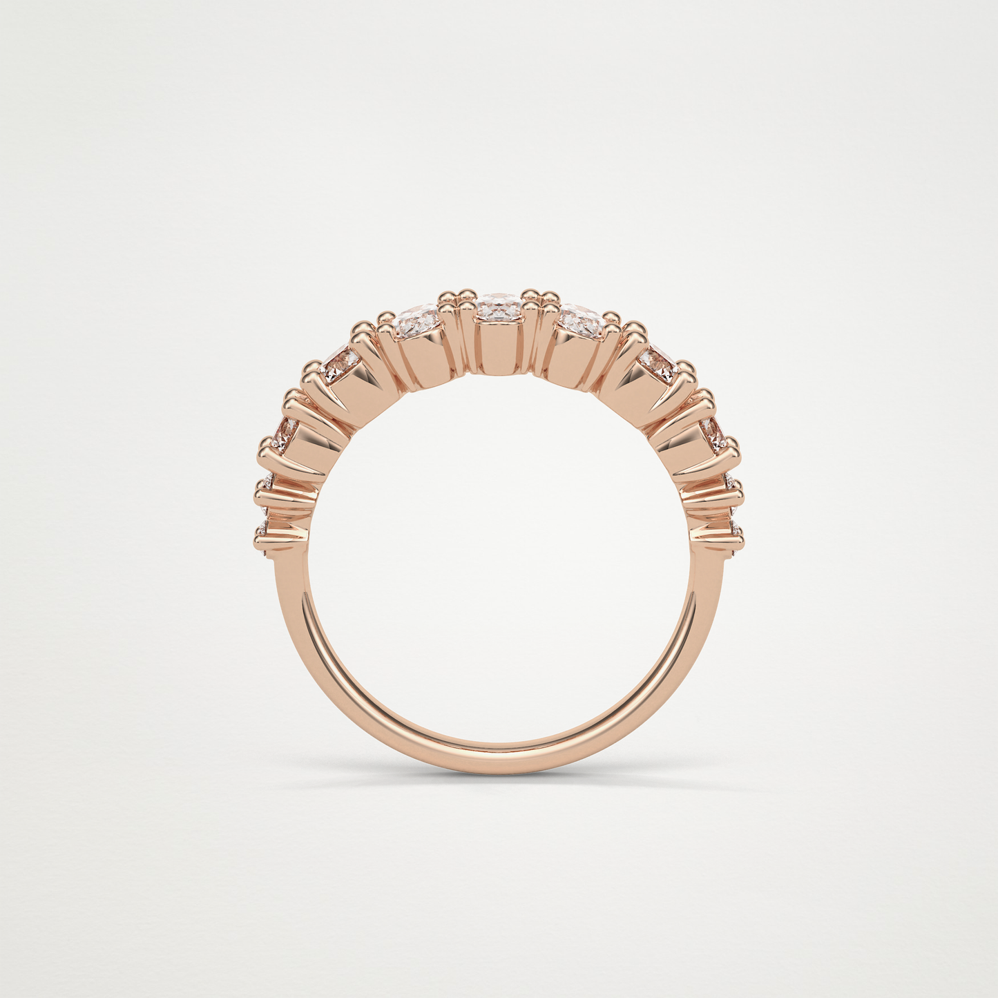 1.2 TCW Oval and Round Half Eternity Wedding Band – Solid Gold Elegant and Timeless Design