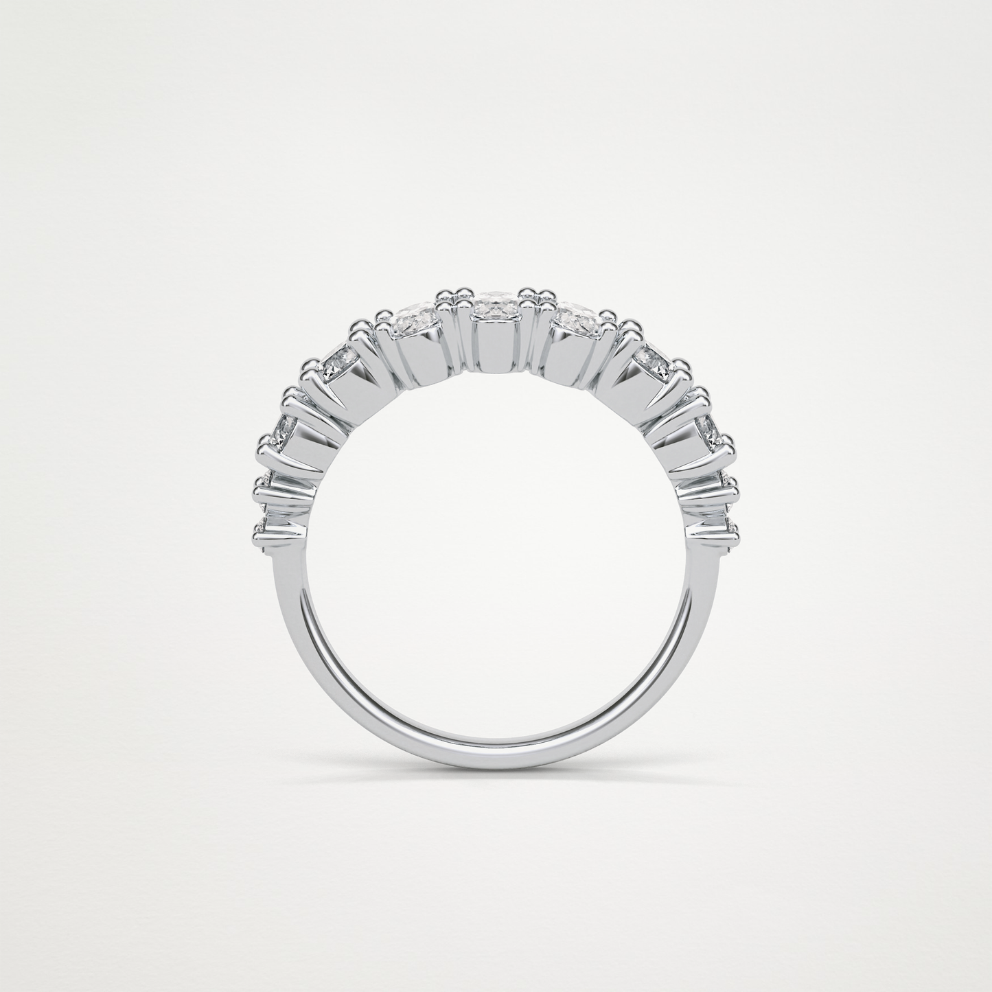 1.2 TCW Oval and Round Half Eternity Wedding Band – Solid Gold Elegant and Timeless Design