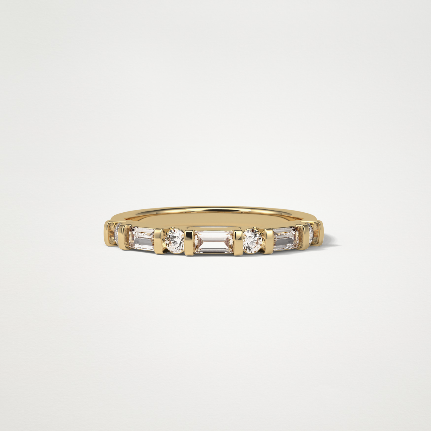 0.42 TCW Baguette and Round Half Eternity Wedding Band – Solid Gold Elegant and Timeless Design