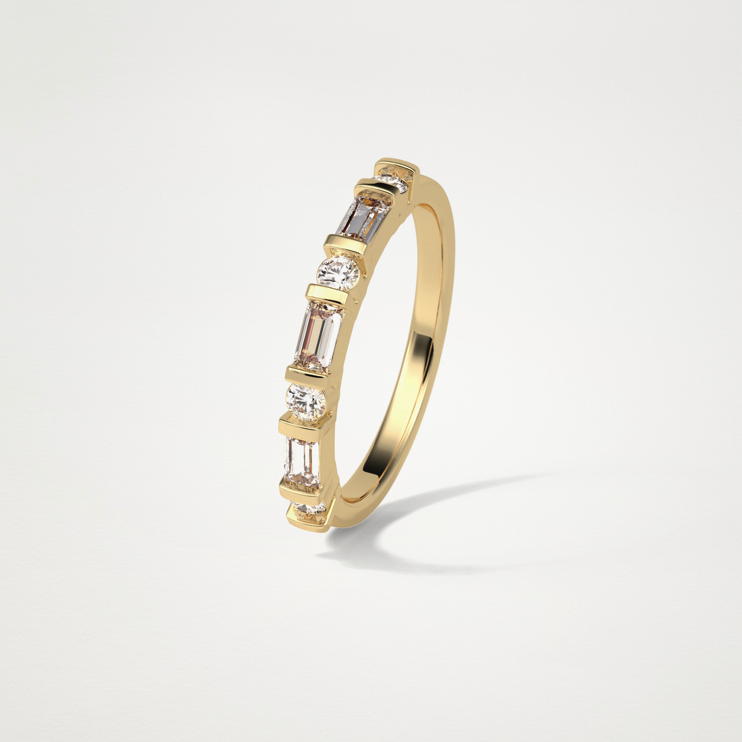 0.42 TCW Baguette and Round Half Eternity Wedding Band – Solid Gold Elegant and Timeless Design