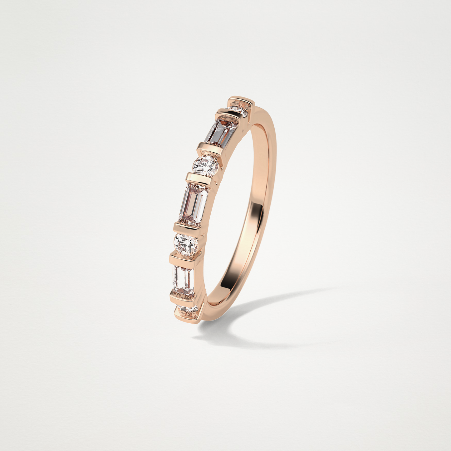 0.42 TCW Baguette and Round Half Eternity Wedding Band – Solid Gold Elegant and Timeless Design