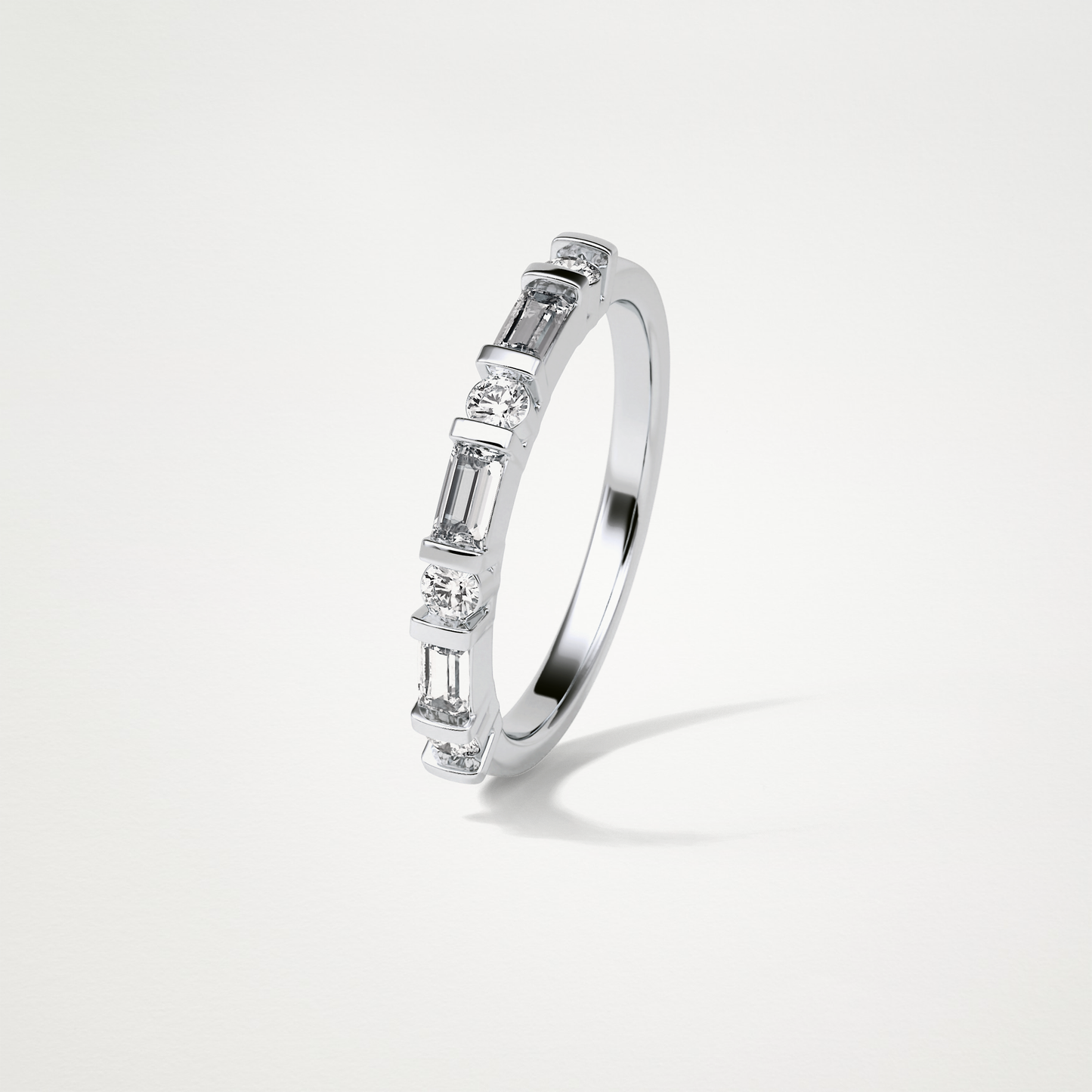 0.42 TCW Baguette and Round Half Eternity Wedding Band – Solid Gold Elegant and Timeless Design