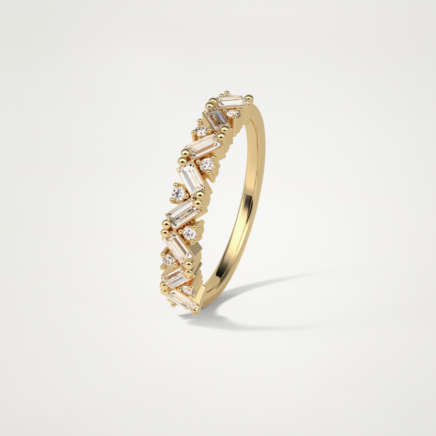 0.44 TCW Baguette and Round Half Eternity Wedding Band – Solid Gold Elegant and Timeless Design