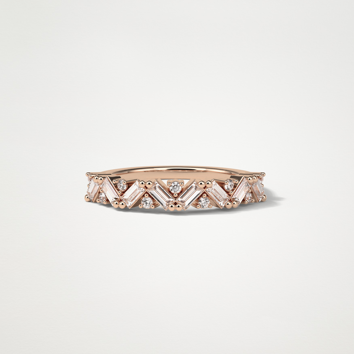 0.44 TCW Baguette and Round Half Eternity Wedding Band – Solid Gold Elegant and Timeless Design