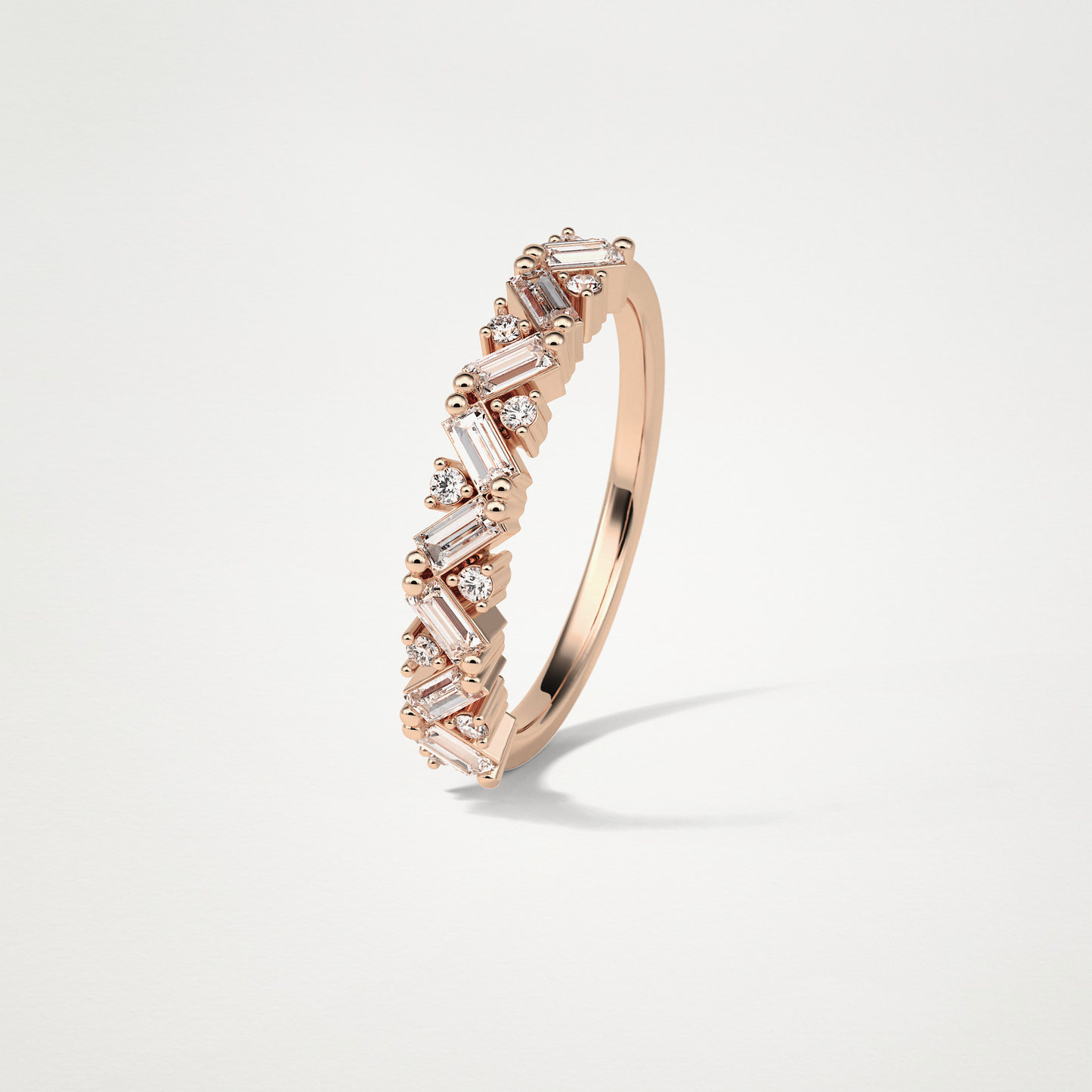 0.44 TCW Baguette and Round Half Eternity Wedding Band – Solid Gold Elegant and Timeless Design