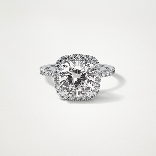 Cushion Halo & Pave Moissanite Engagement Ring – 3.0 CT Lab-Created Brilliance in 10K/14K/18K Gold