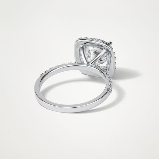 Cushion Halo & Pave Moissanite Engagement Ring – 3.0 CT Lab-Created Brilliance in 10K/14K/18K Gold