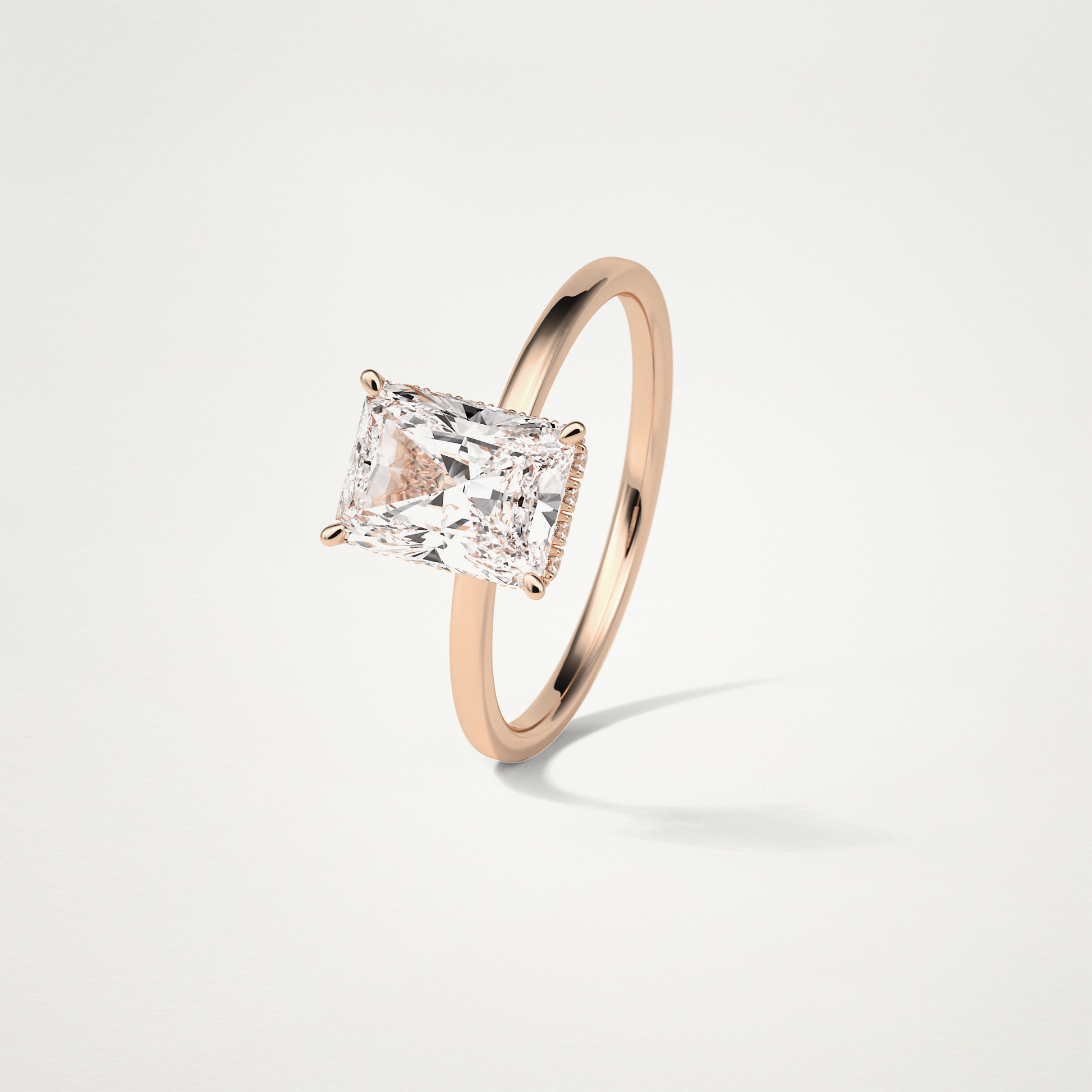 Radiant Solitaire Hidden Halo Engagement Ring – 1.67 CT Lab-Created Brilliance in 10K/14K/18K Gold