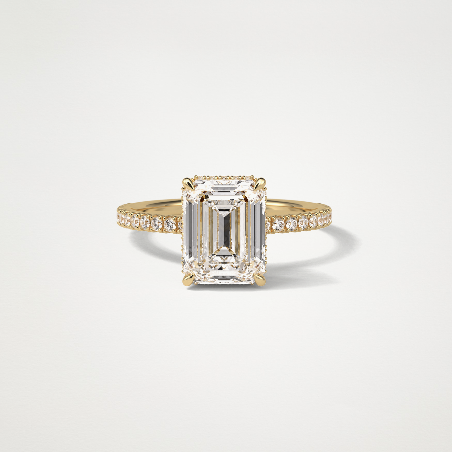 Emerald Hidden Halo & Pave Engagement Ring – 2.30 CT Lab-Created Brilliance in 10K/14K/18K Gold