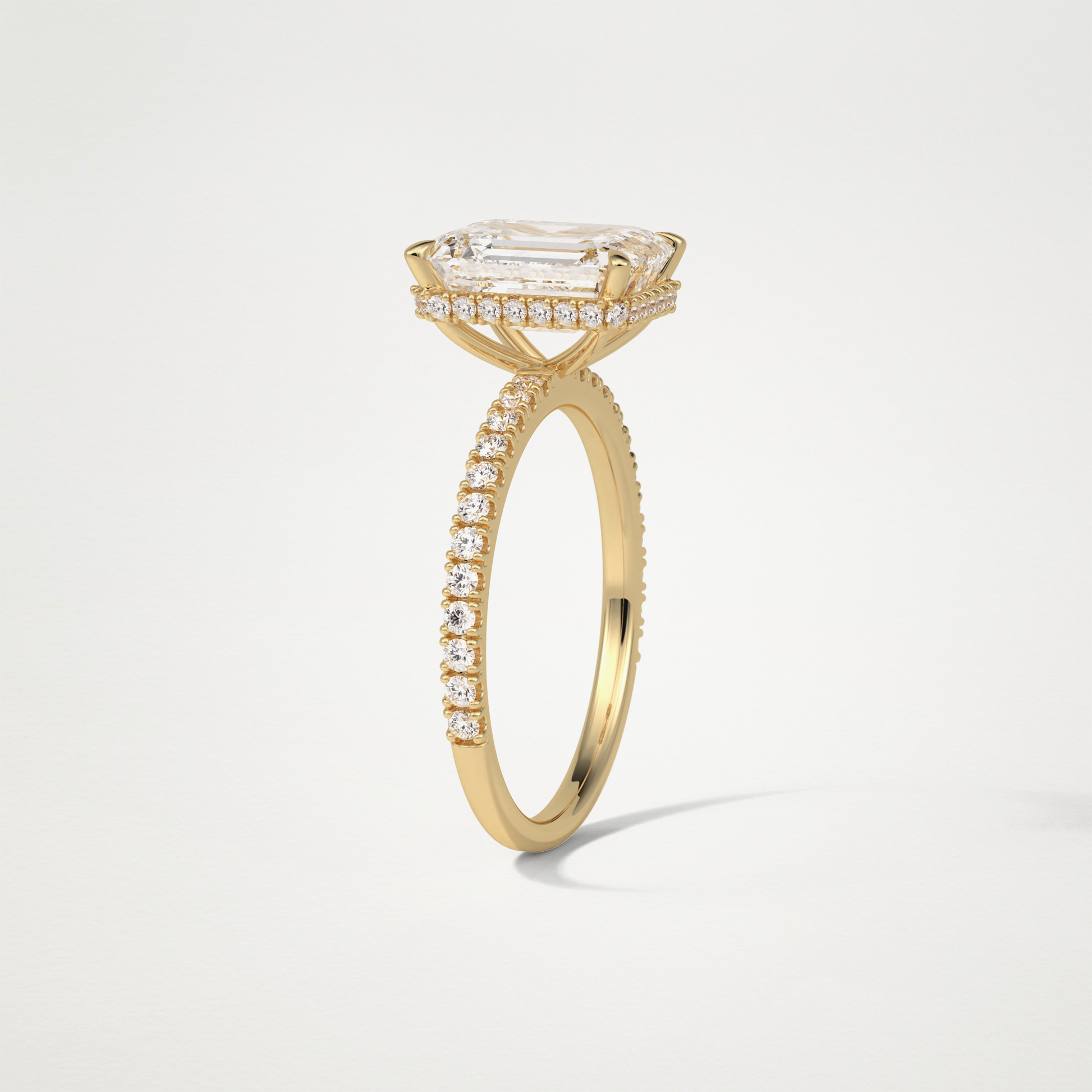Emerald Hidden Halo & Pave Engagement Ring – 2.30 CT Lab-Created Brilliance in 10K/14K/18K Gold