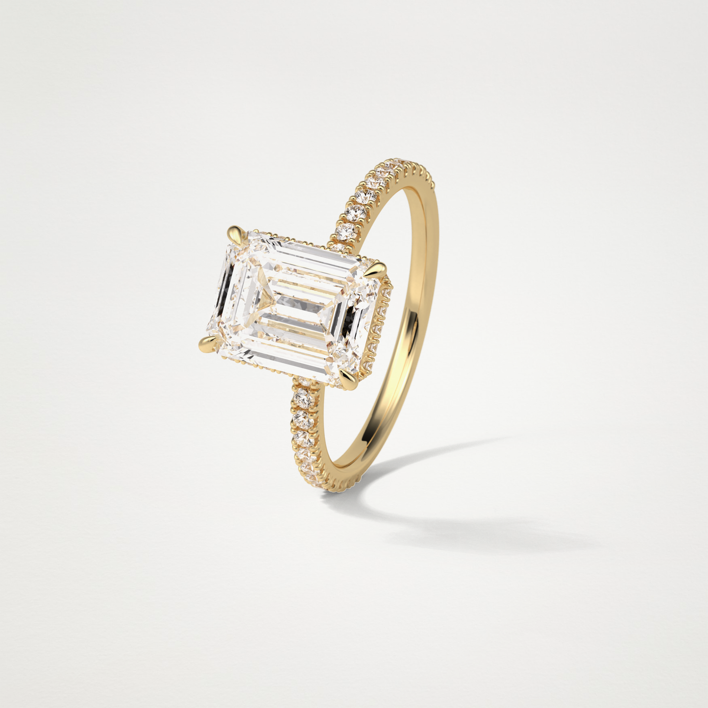 Emerald Hidden Halo & Pave Engagement Ring – 2.30 CT Lab-Created Brilliance in 10K/14K/18K Gold