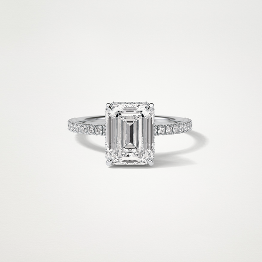 Emerald Hidden Halo & Pave Engagement Ring – 2.30 CT Lab-Created Brilliance in 10K/14K/18K Gold