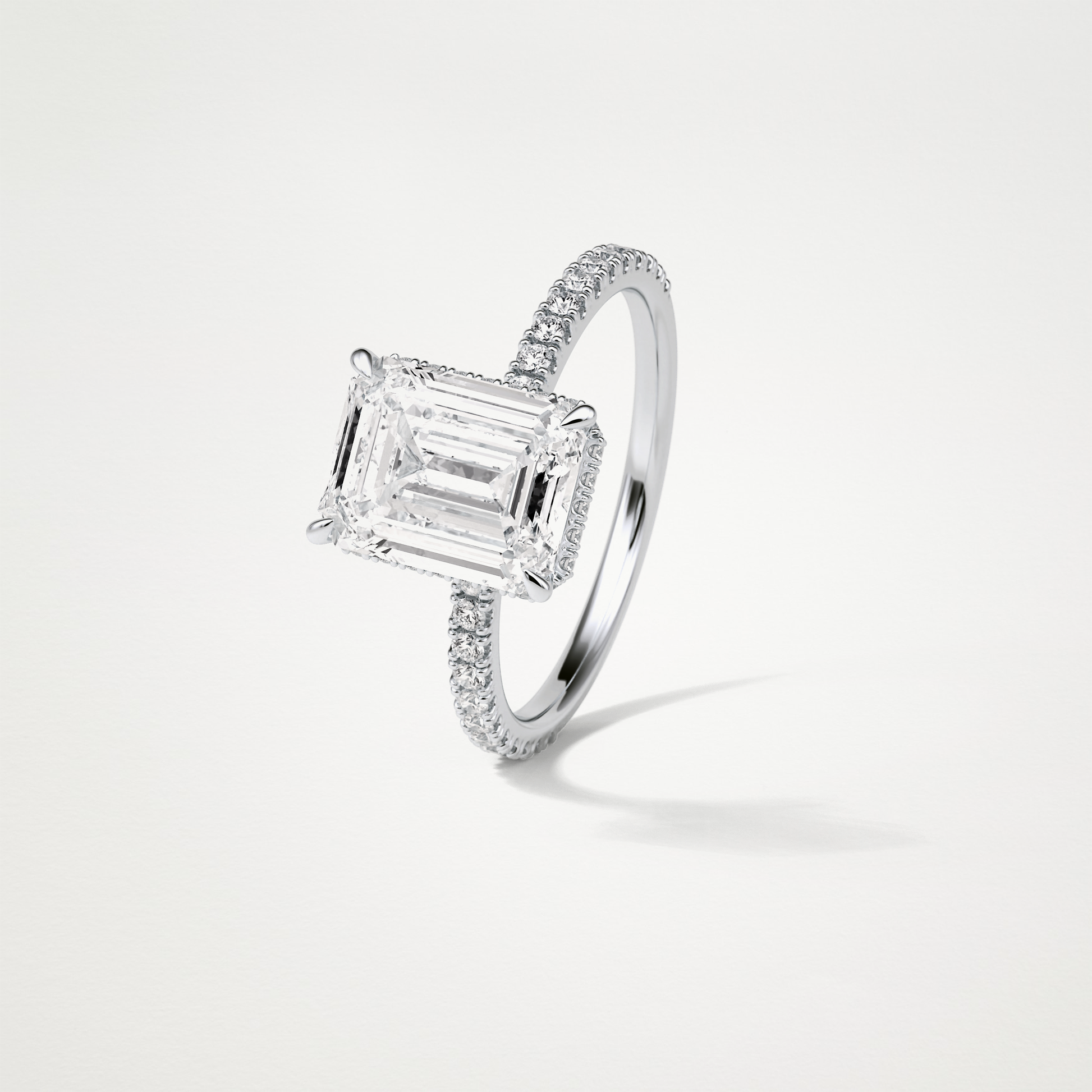 Emerald Hidden Halo & Pave Engagement Ring – 2.30 CT Lab-Created Brilliance in 10K/14K/18K Gold