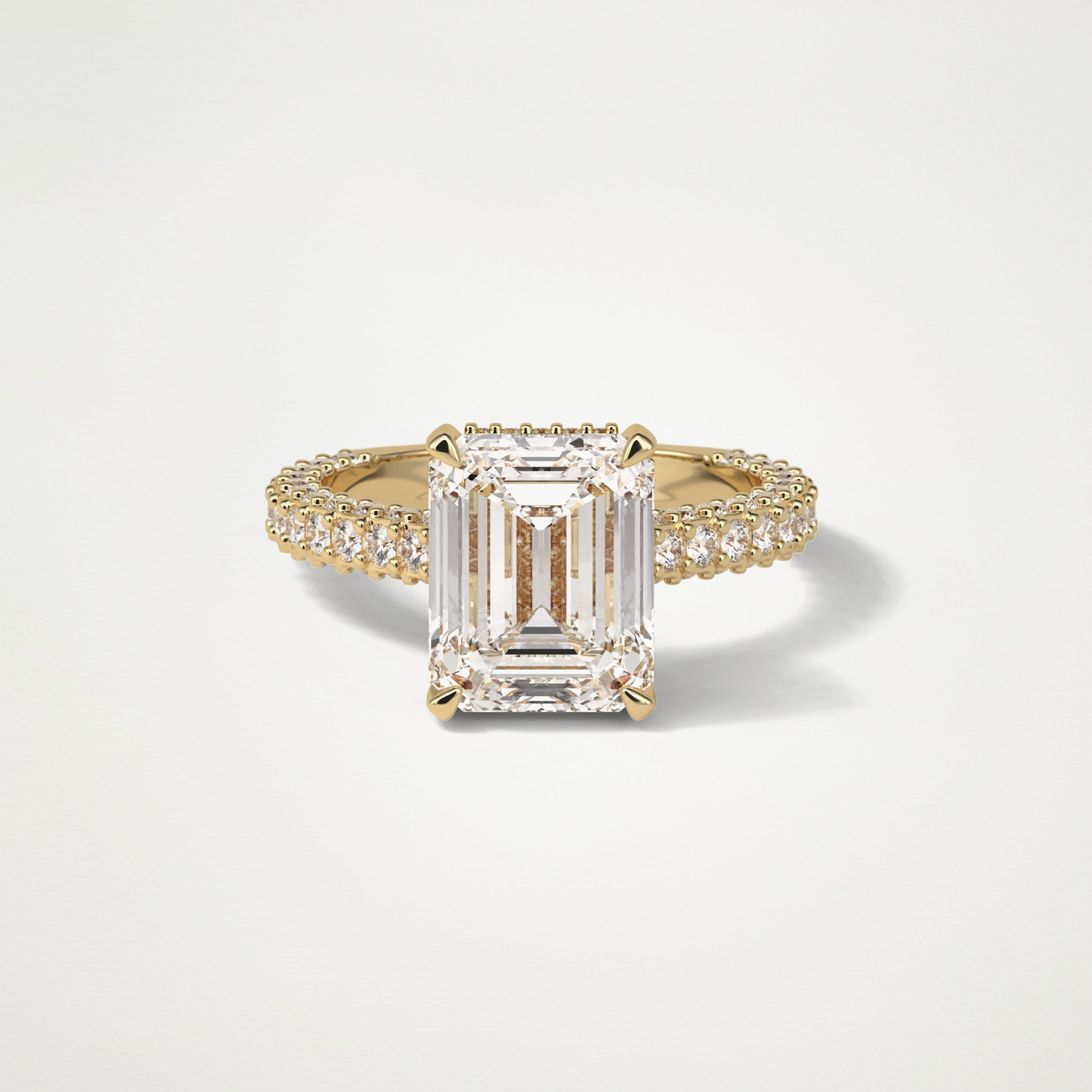 Emerald Hidden Halo & Pave Engagement Ring – 3.24 CT Lab-Created Brilliance in 10K/14K/18K Gold