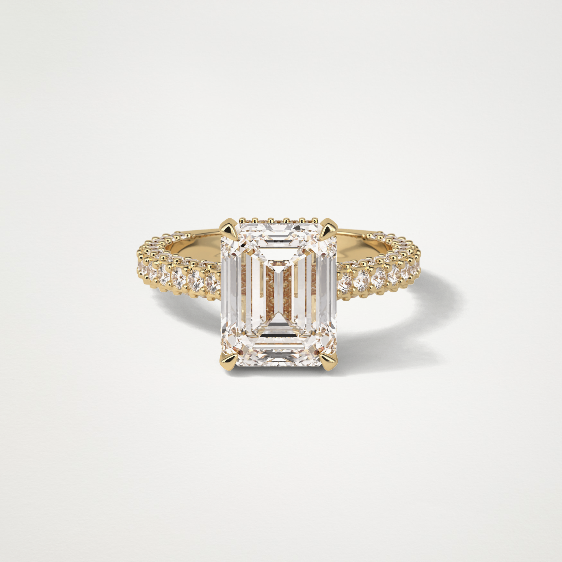 Emerald Hidden Halo & Pave Engagement Ring – 3.24 CT Lab-Created Brilliance in 10K/14K/18K Gold