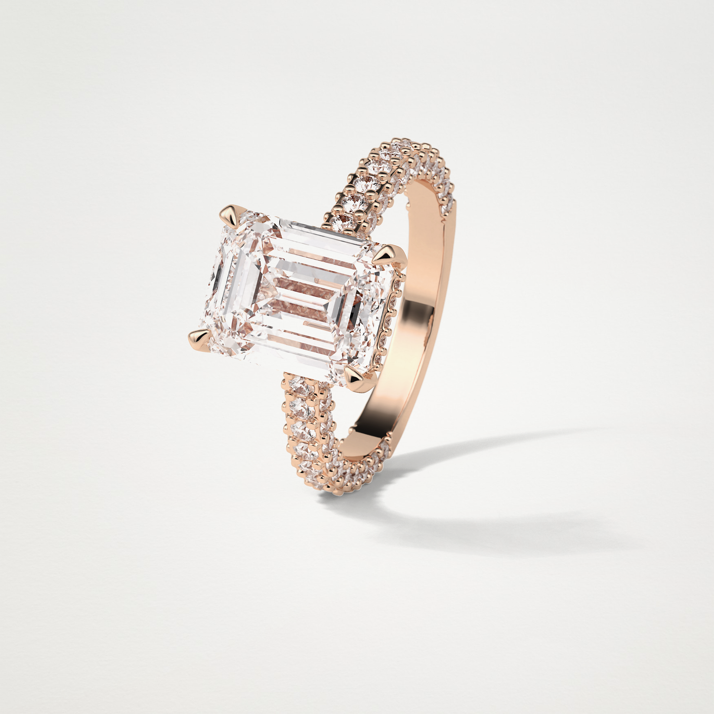 Emerald Hidden Halo & Pave Engagement Ring – 3.24 CT Lab-Created Brilliance in 10K/14K/18K Gold