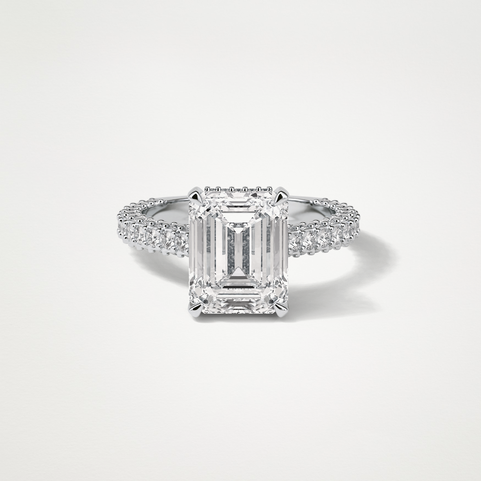 Emerald Hidden Halo & Pave Engagement Ring – 3.24 CT Lab-Created Brilliance in 10K/14K/18K Gold