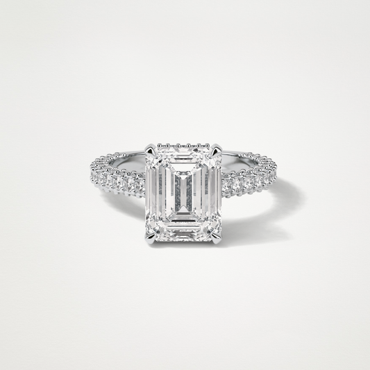 Emerald Hidden Halo & Pave Engagement Ring – 3.24 CT Lab-Created Brilliance in 10K/14K/18K Gold
