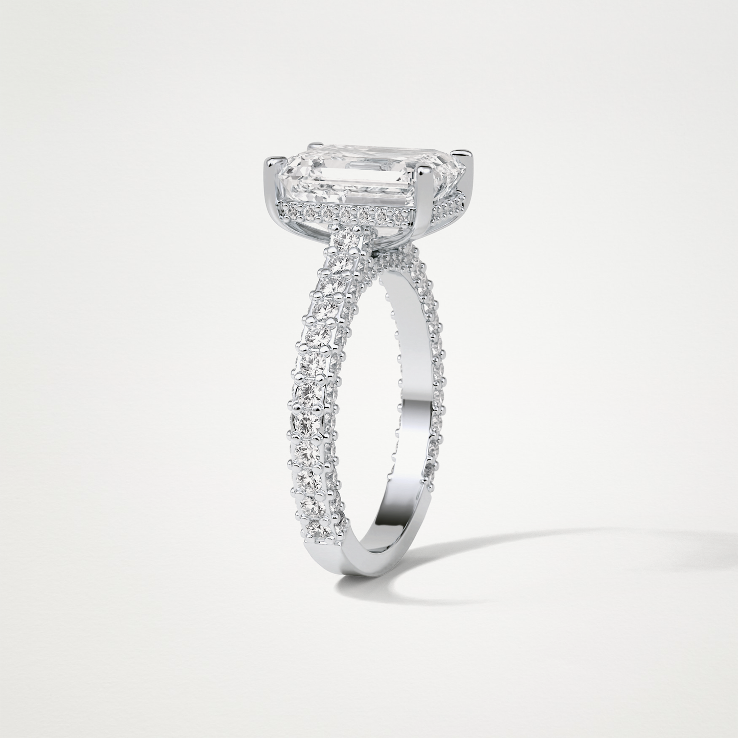 Emerald Hidden Halo & Pave Engagement Ring – 3.24 CT Lab-Created Brilliance in 10K/14K/18K Gold