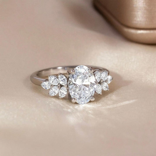 Marquise Shaped Three Stone Lab Grown Diamond Engagement Ring