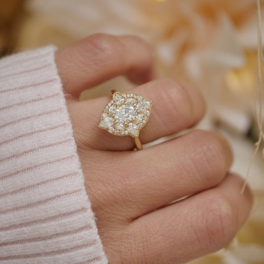 Marquise Shaped Three Stone Lab Grown Diamond Engagement Ring