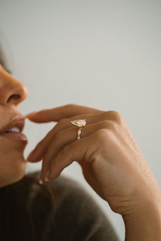 Marquise Shaped Three Stone Lab Grown Diamond Engagement Ring