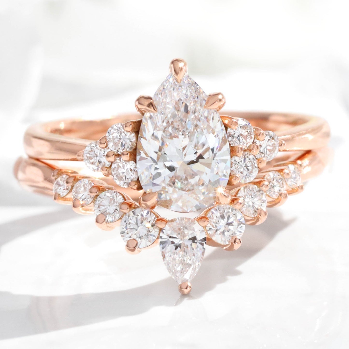 1.2 CT Pear Cut Cluster Moissanite Bridal Ring Set