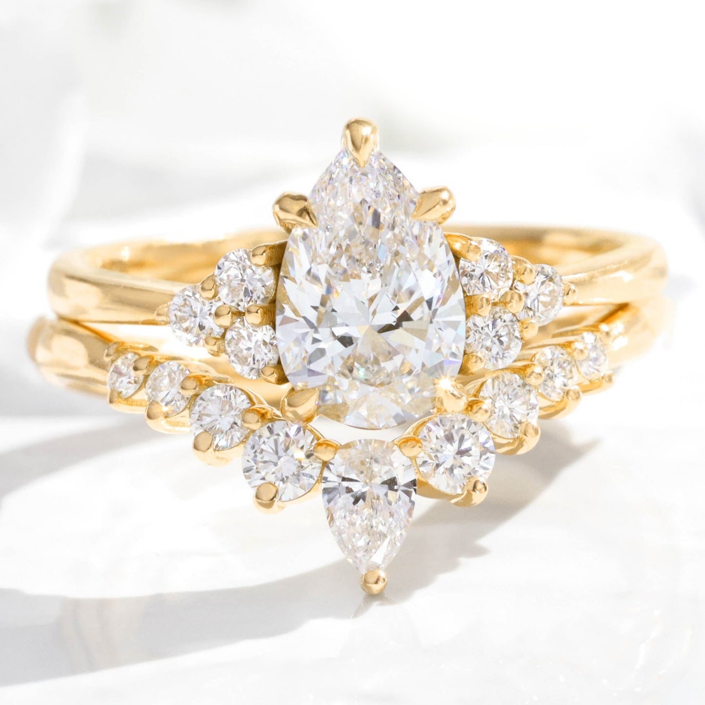1.2 CT Pear Cut Cluster Moissanite Bridal Ring Set