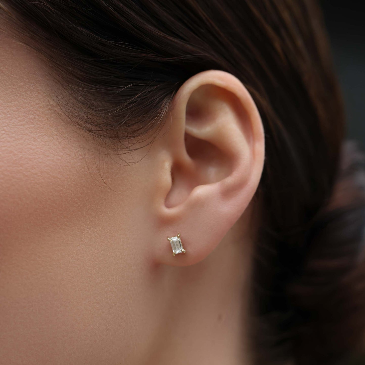 0.50 TCW Emerald Cut Moissanite Stud Earrings in Gold