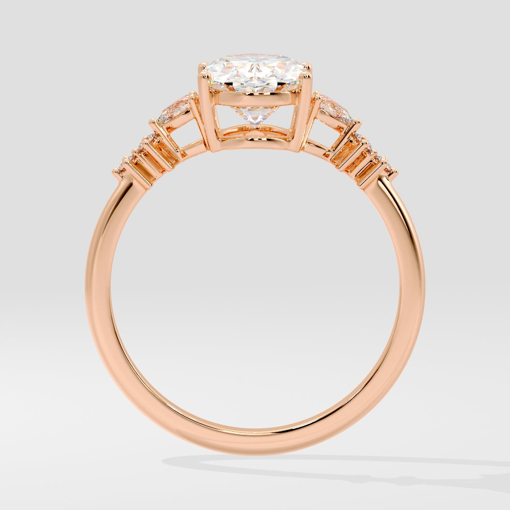 Marquise Shaped Three Stone Lab Grown Diamond Engagement Ring