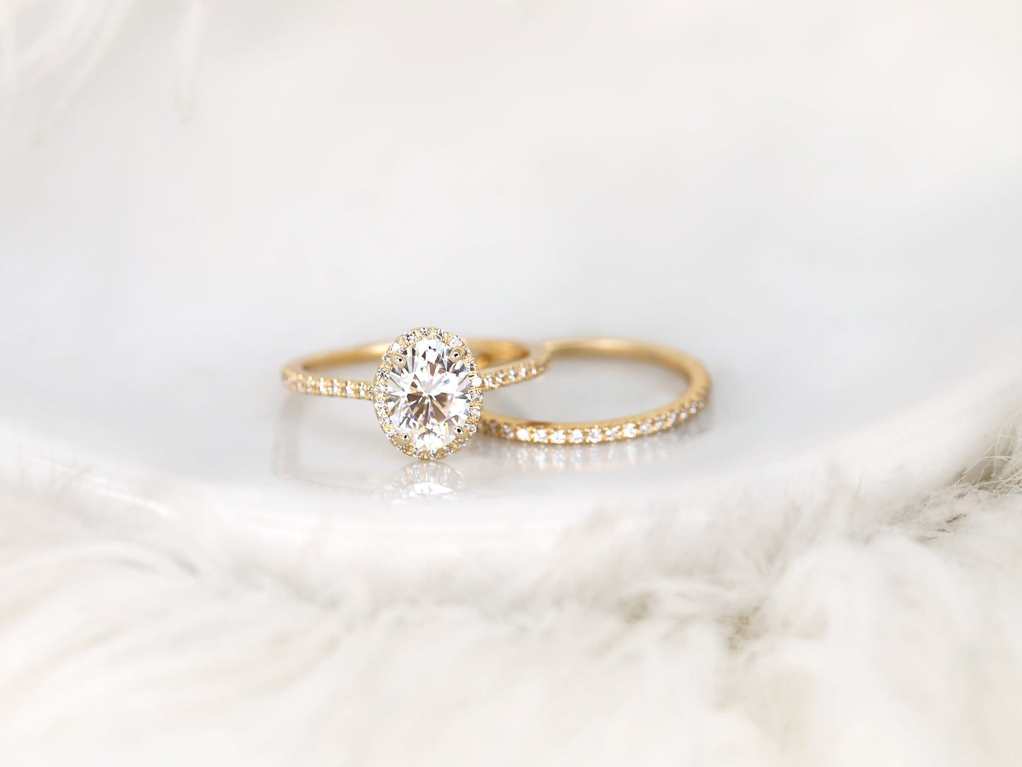 1.5 CT Oval Cut Halo & Pave Moissanite Bridal Ring Set