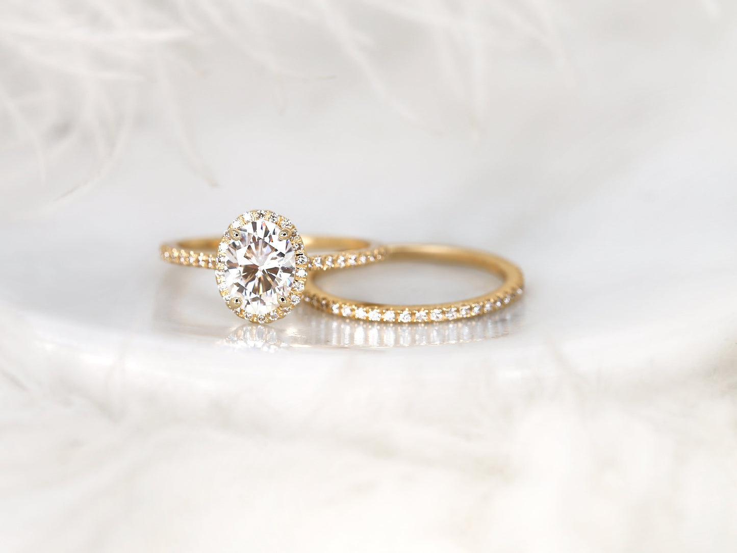 1.5 CT Oval Cut Halo & Pave Moissanite Bridal Ring Set